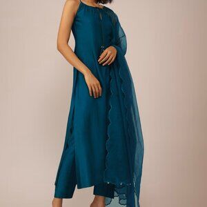 KALKI Teal Blue Silk Suit Set (Salwar Kameez / Kurta Set with Dupatta)